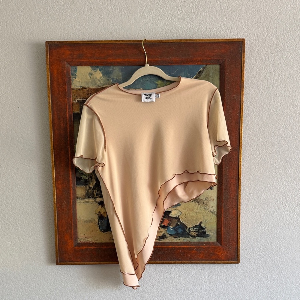 Princess Polly Cream Asymmetrical Short Sleeve Top